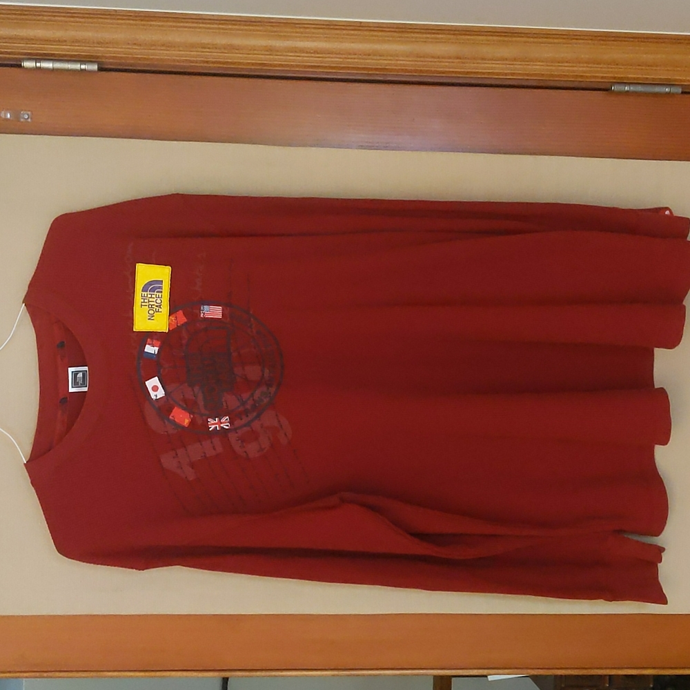 North Face Trans Antarctica 1990 Embroidered Waffle Red Raspberry XL Rare Shirt
